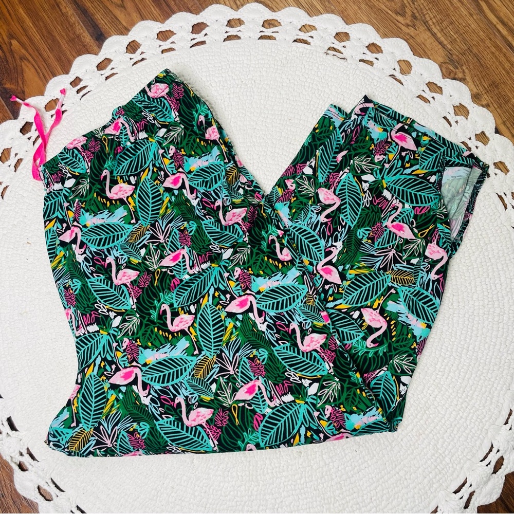 Cuddl Duds Comfort Code Tropical Flamingo Lounge Pants Green & Pink Size XL
